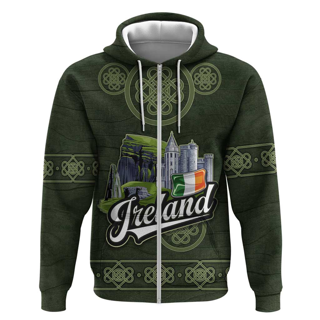 Celtic Ireland Hoodie with Irish Flag Castle and Knotwork Design TS04