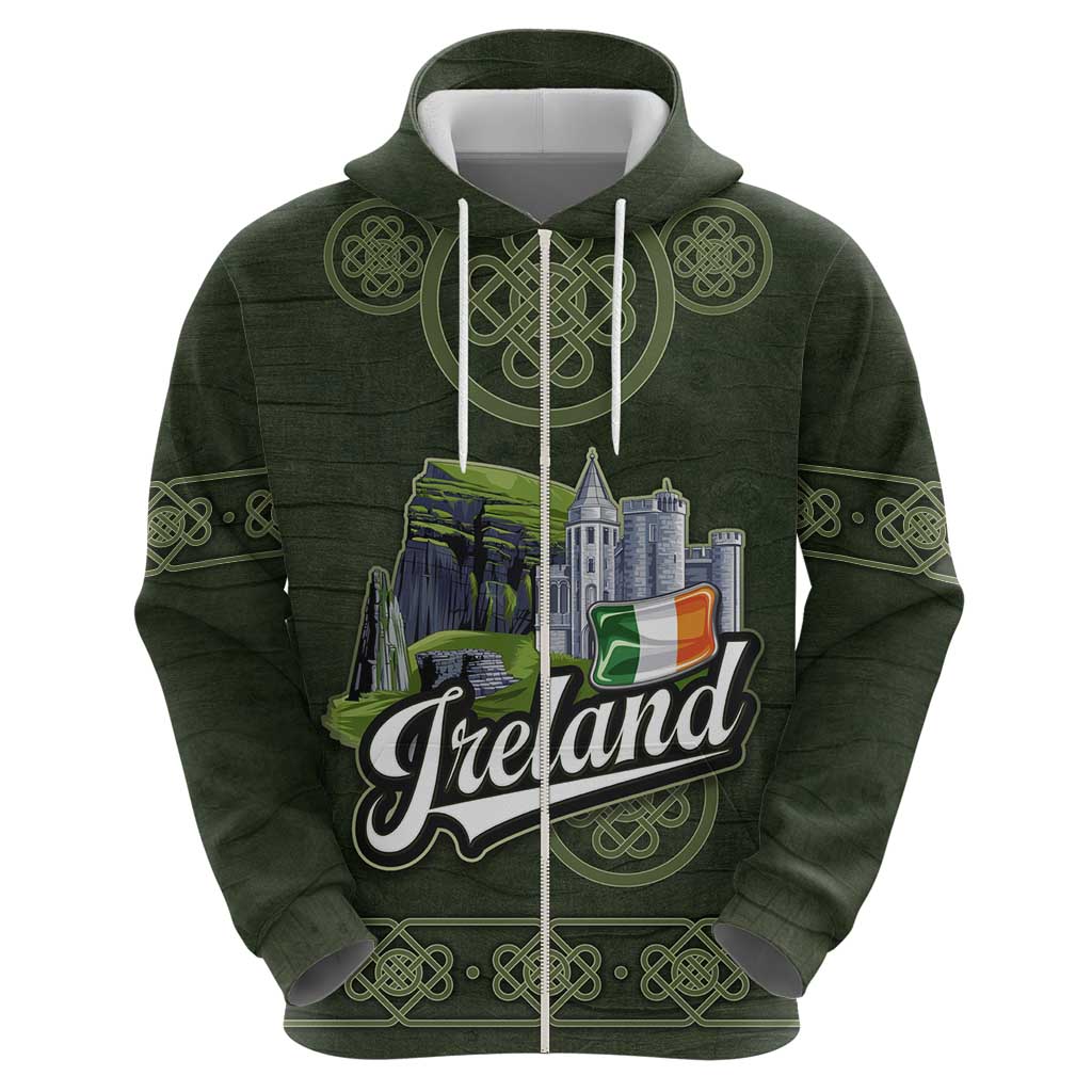 Celtic Ireland Hoodie with Irish Flag Castle and Knotwork Design TS04