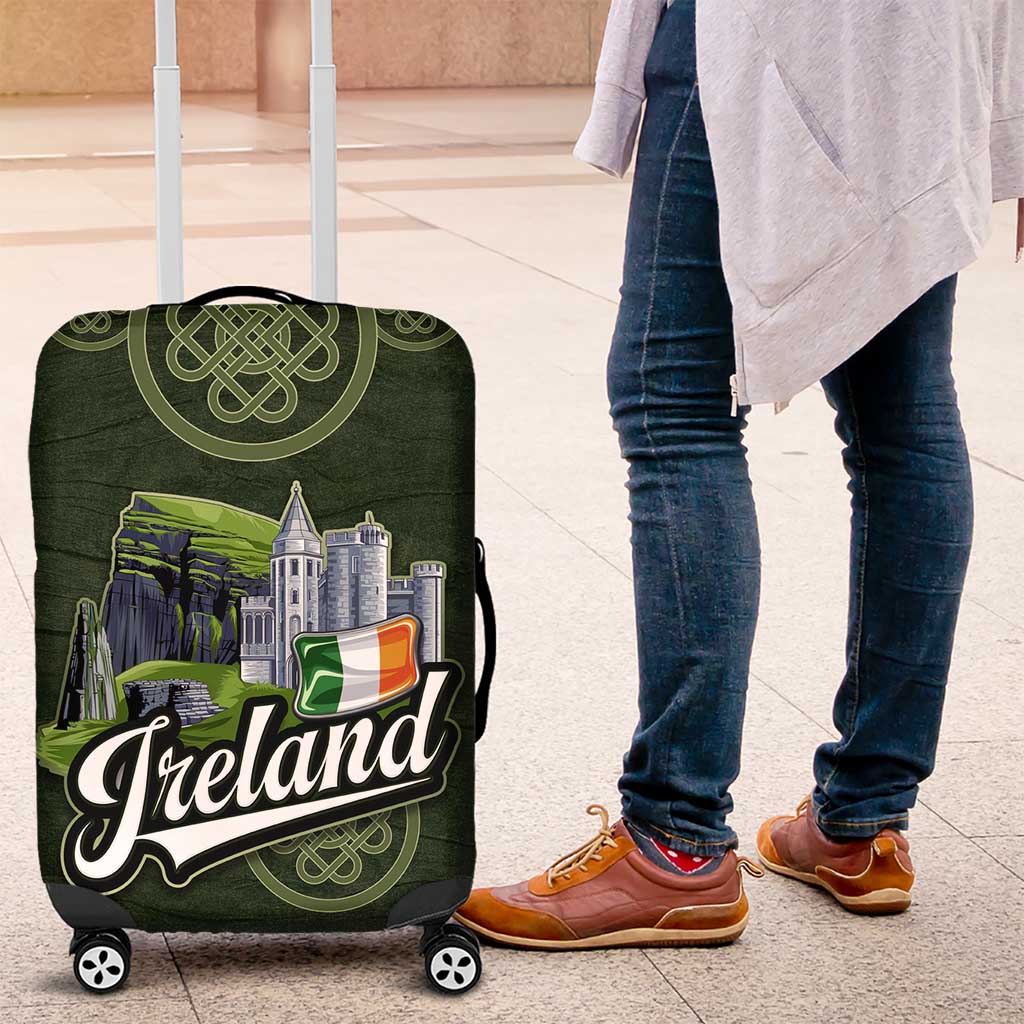 Celtic Ireland Luggage Cover with Irish Flag Castle and Knotwork Design TS04