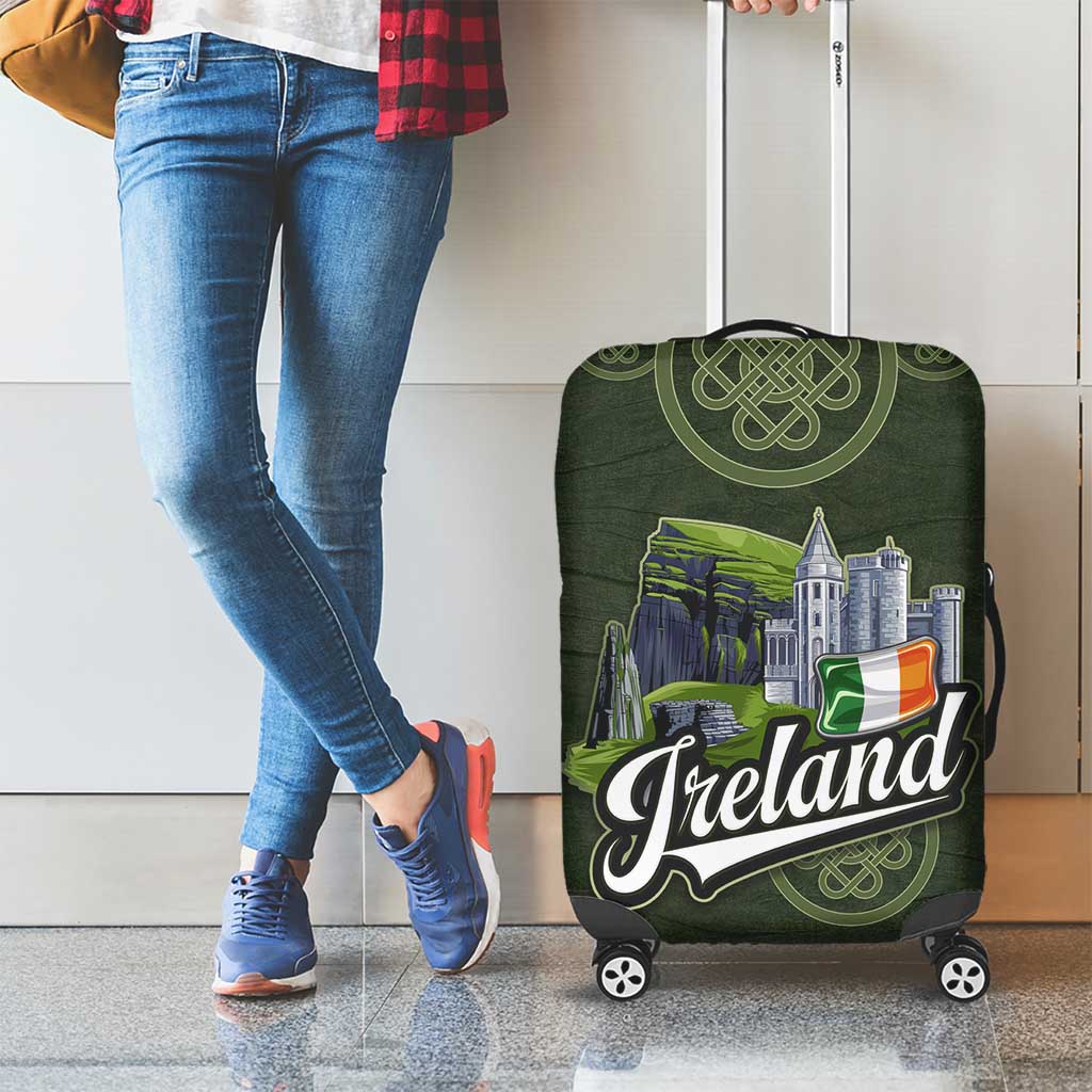 Celtic Ireland Luggage Cover with Irish Flag Castle and Knotwork Design TS04