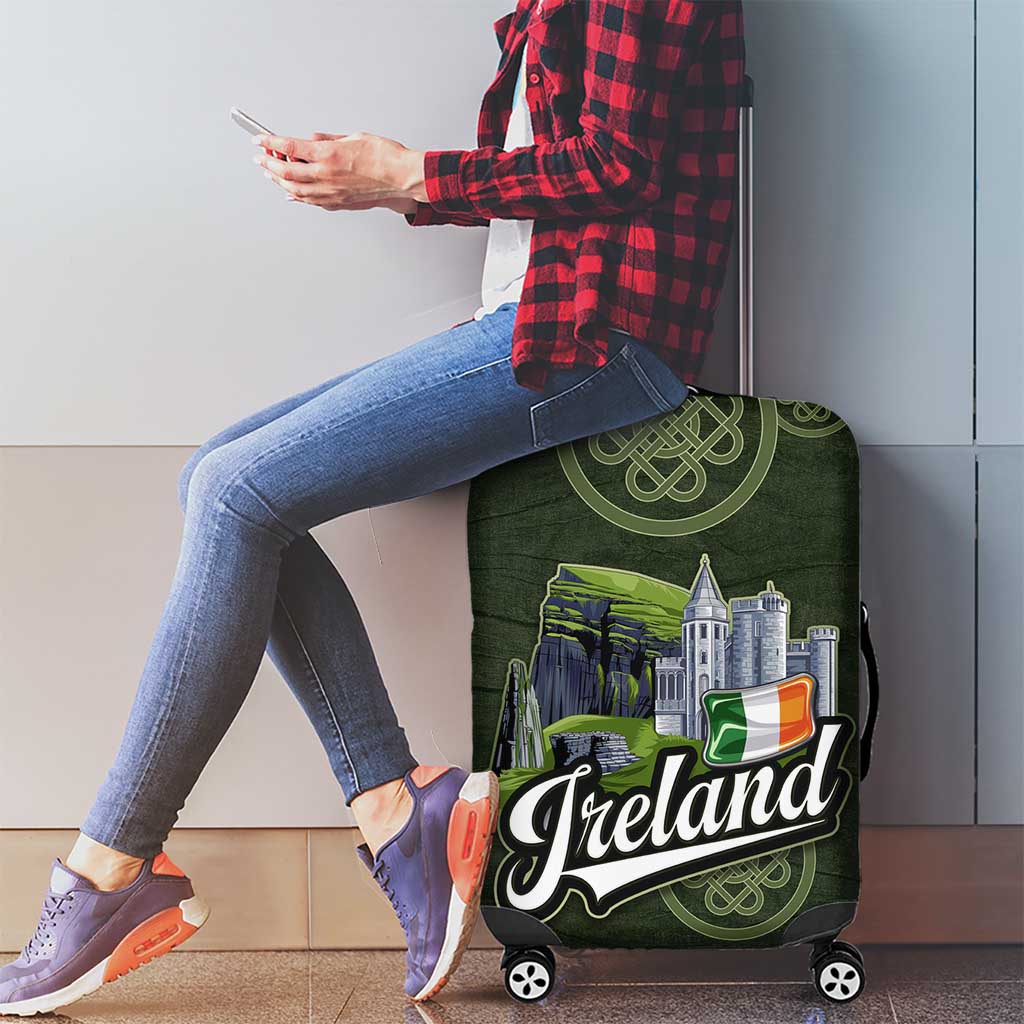 Celtic Ireland Luggage Cover with Irish Flag Castle and Knotwork Design TS04