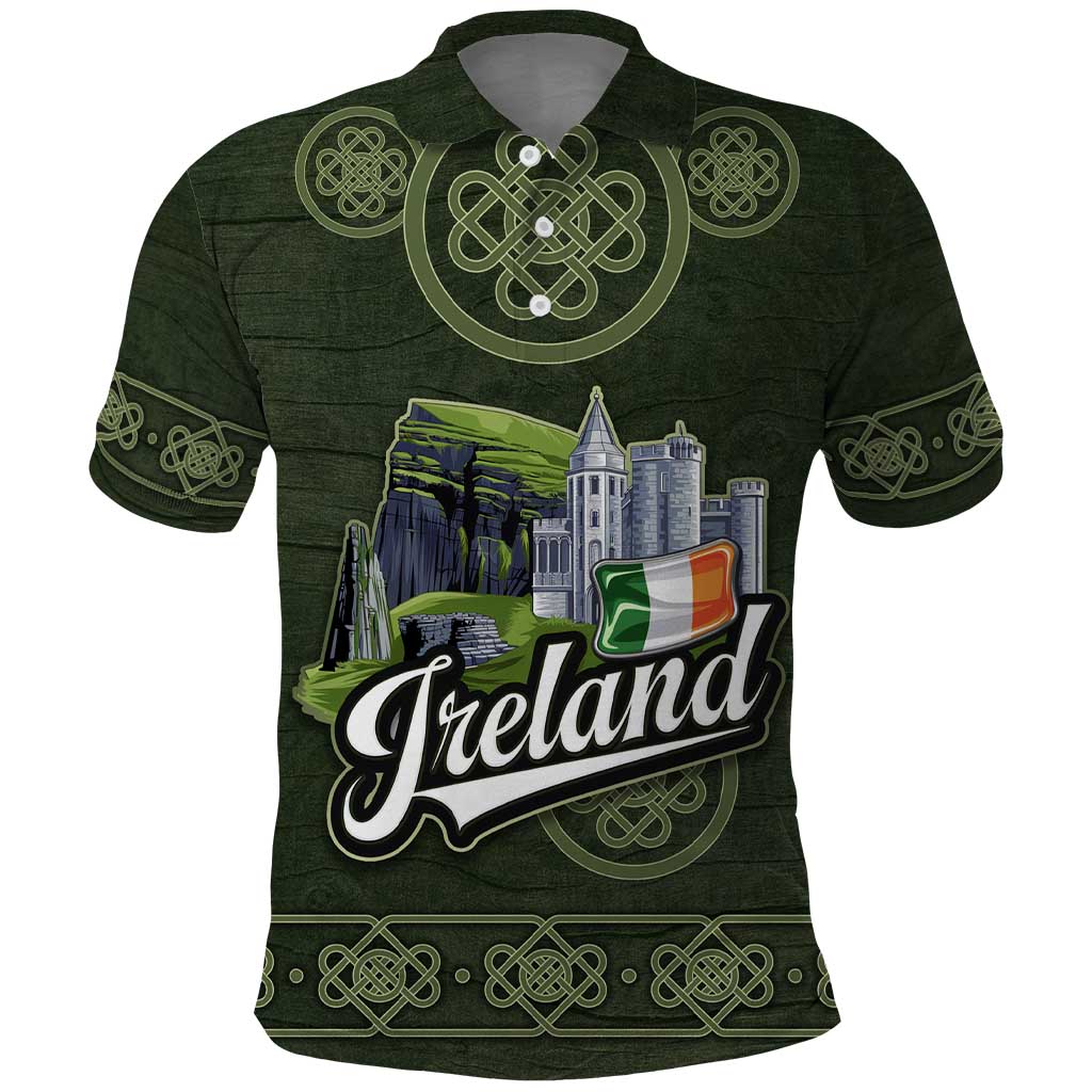 Celtic Ireland Polo Shirt with Irish Flag Castle and Knotwork Design TS04
