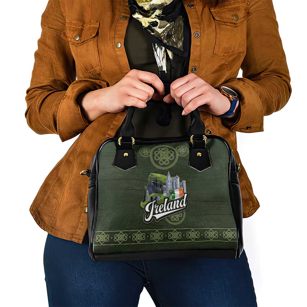 Celtic Ireland Shoulder Handbag with Irish Flag Castle and Knotwork Design TS04