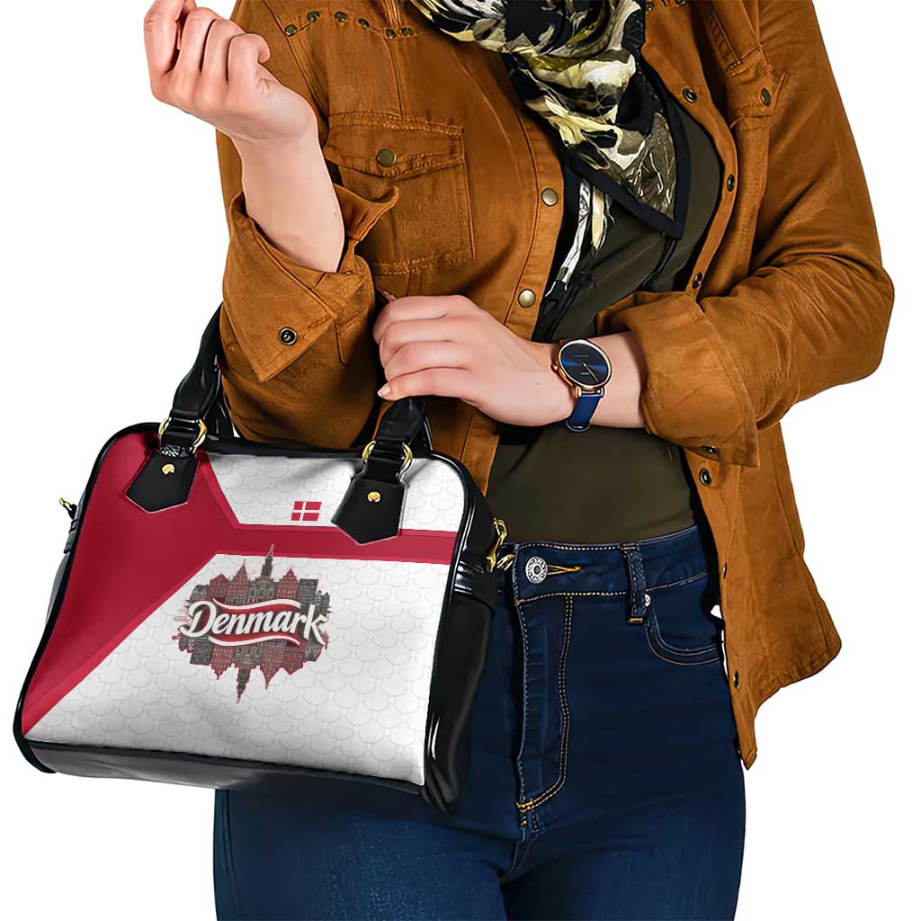 Denmark Shoulder Handbag with Cityscape Print and Royal Coat of Arms Design TS04