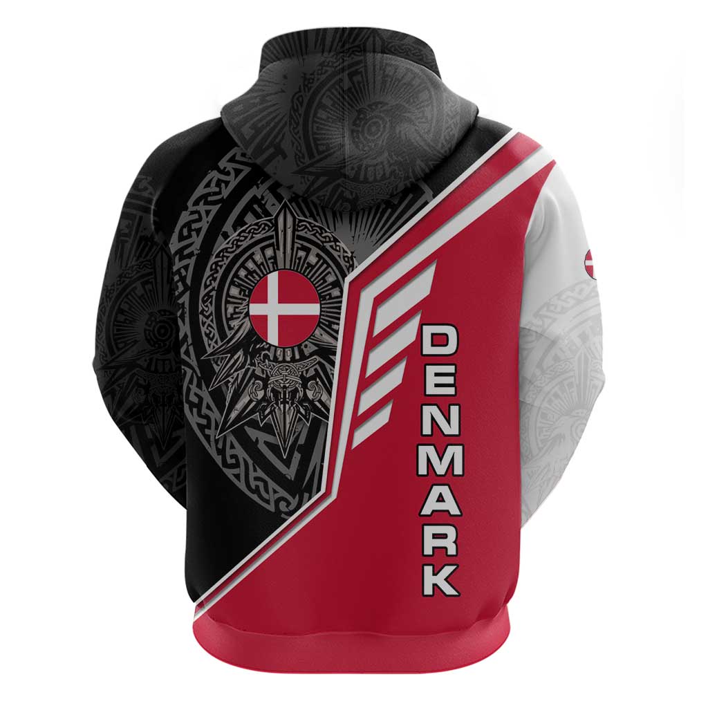 Denmark Flag Hoodie with Viking Rune Pattern and Nordic Crest Design TS04