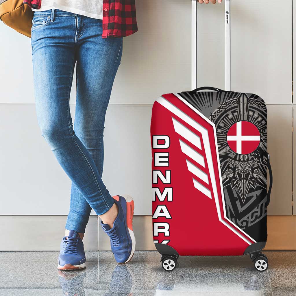 Denmark Flag Luggage Cover with Viking Rune Pattern and Nordic Crest Design TS04