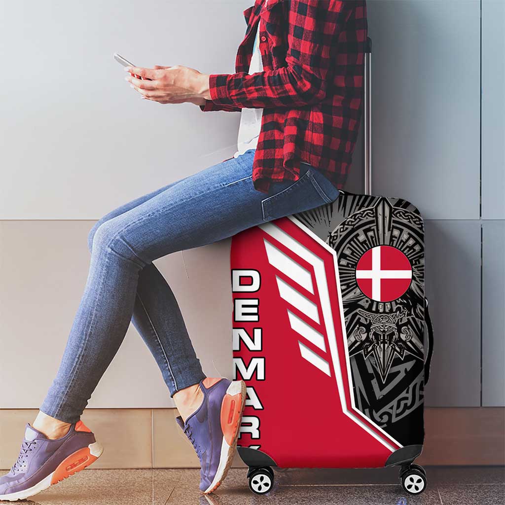 Denmark Flag Luggage Cover with Viking Rune Pattern and Nordic Crest Design TS04