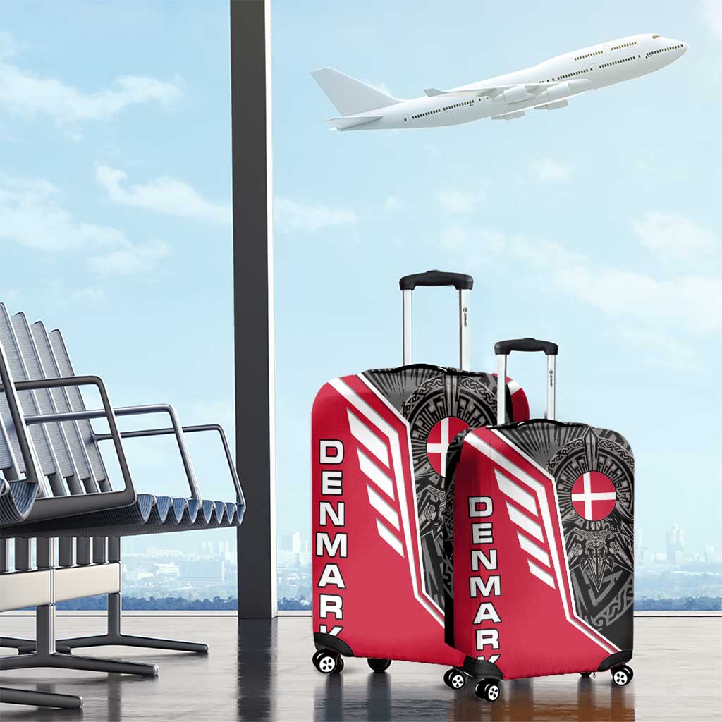 Denmark Flag Luggage Cover with Viking Rune Pattern and Nordic Crest Design TS04