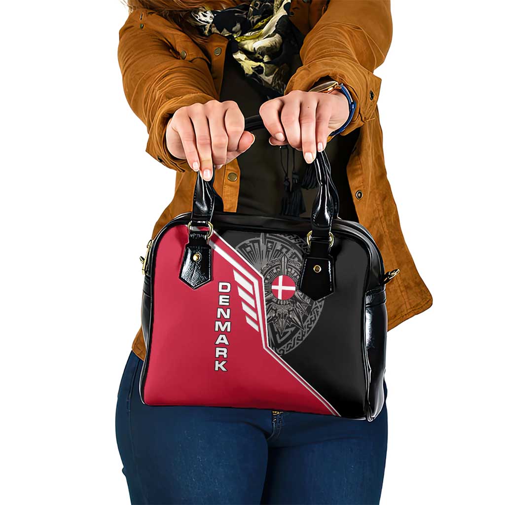 Denmark Flag Shoulder Handbag with Viking Rune Pattern and Nordic Crest Design TS04