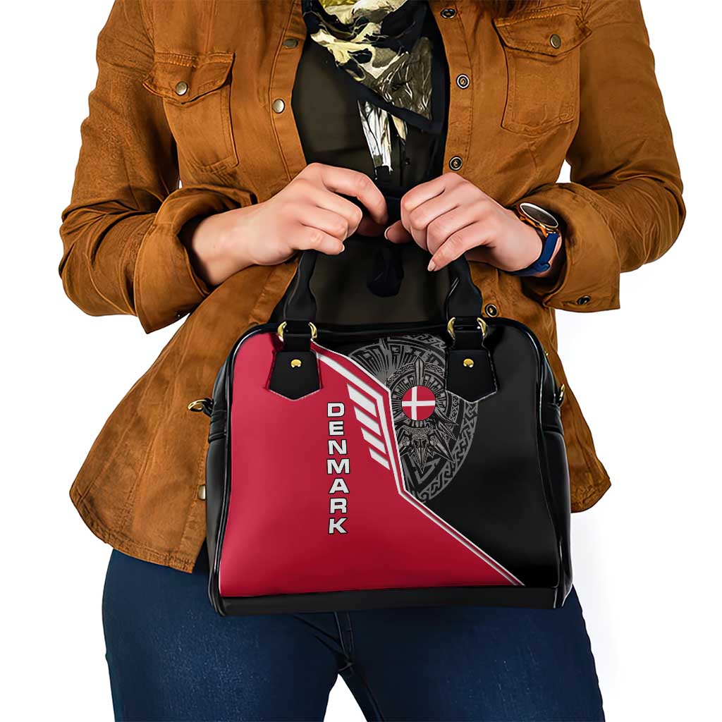 Denmark Flag Shoulder Handbag with Viking Rune Pattern and Nordic Crest Design TS04
