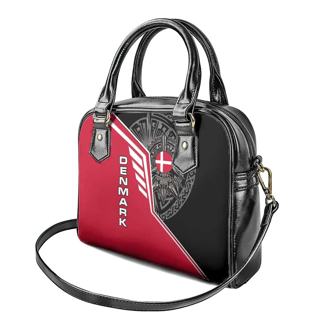 Denmark Flag Shoulder Handbag with Viking Rune Pattern and Nordic Crest Design TS04