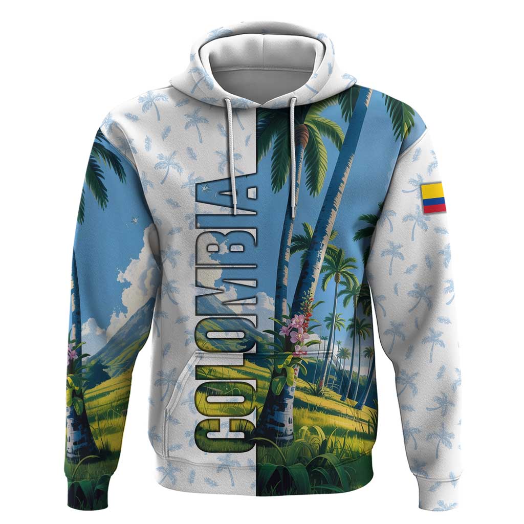 Colombia Palm Tree Landscape Hoodie with Tropical Flowers and Blue Sky Design TS04
