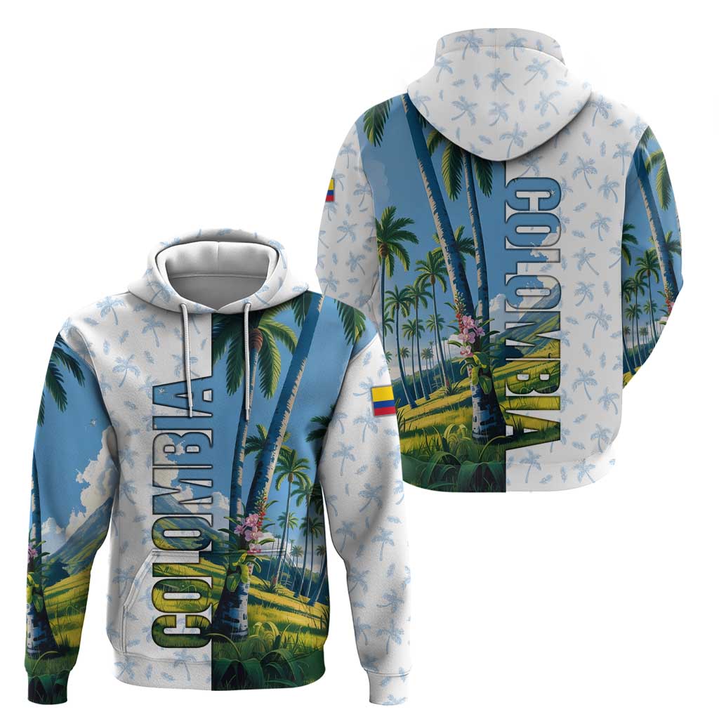 Colombia Palm Tree Landscape Hoodie with Tropical Flowers and Blue Sky Design TS04
