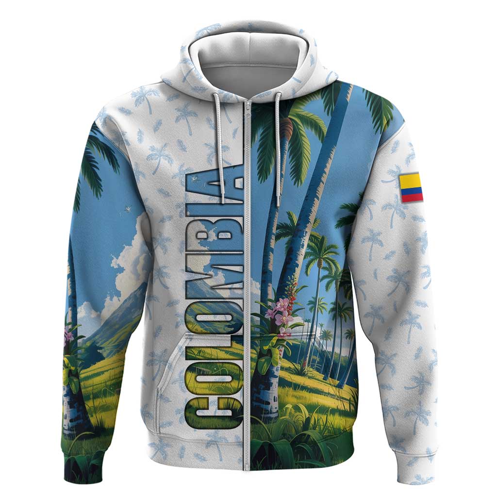 Colombia Palm Tree Landscape Hoodie with Tropical Flowers and Blue Sky Design TS04