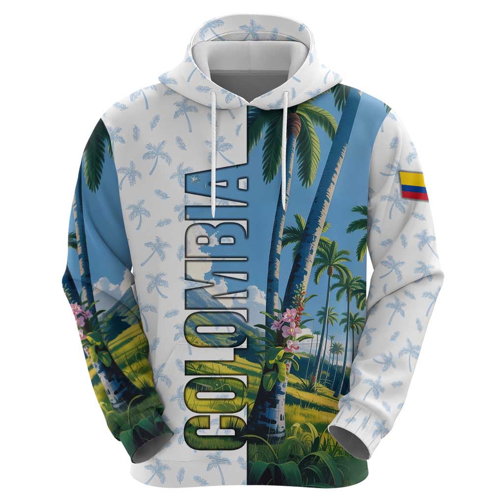 Colombia Palm Tree Landscape Hoodie with Tropical Flowers and Blue Sky Design TS04