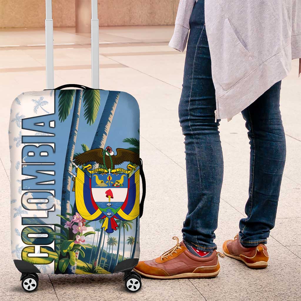 Colombia Palm Tree Landscape Luggage Cover with Tropical Flowers and Blue Sky Design TS04