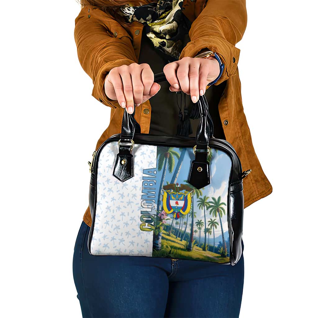Colombia Palm Tree Landscape Shoulder Handbag with Tropical Flowers and Blue Sky Design TS04