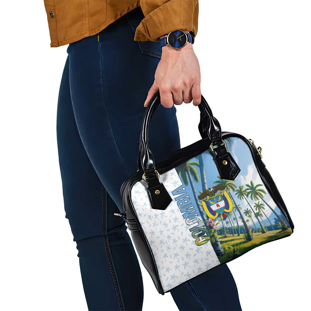 Colombia Palm Tree Landscape Shoulder Handbag with Tropical Flowers and Blue Sky Design TS04