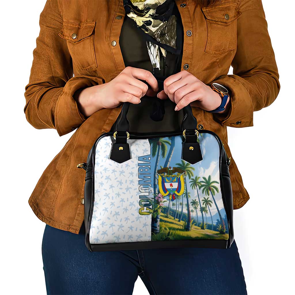 Colombia Palm Tree Landscape Shoulder Handbag with Tropical Flowers and Blue Sky Design TS04