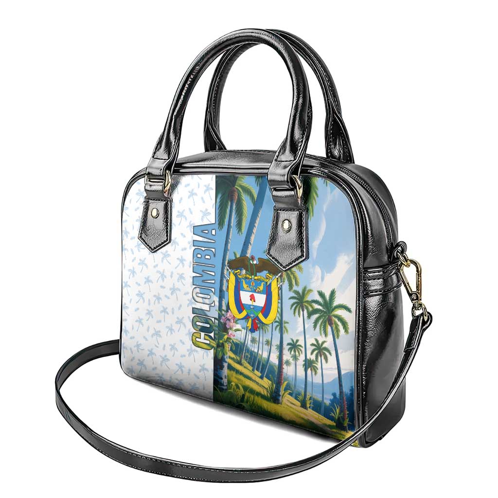 Colombia Palm Tree Landscape Shoulder Handbag with Tropical Flowers and Blue Sky Design TS04