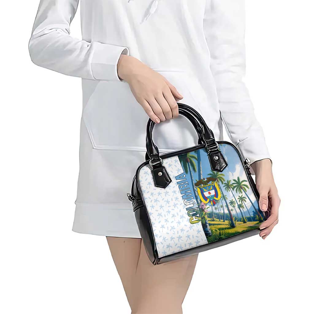 Colombia Palm Tree Landscape Shoulder Handbag with Tropical Flowers and Blue Sky Design TS04