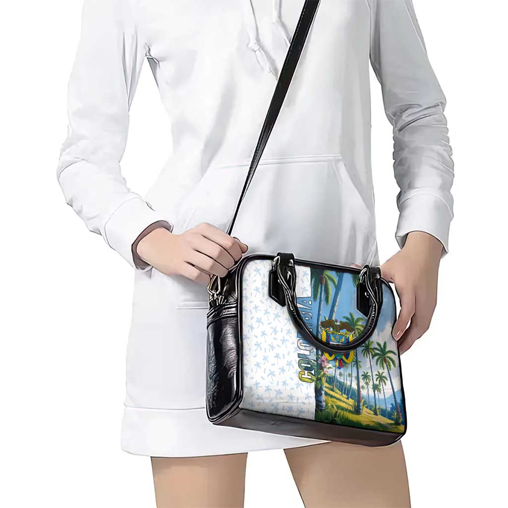 Colombia Palm Tree Landscape Shoulder Handbag with Tropical Flowers and Blue Sky Design TS04