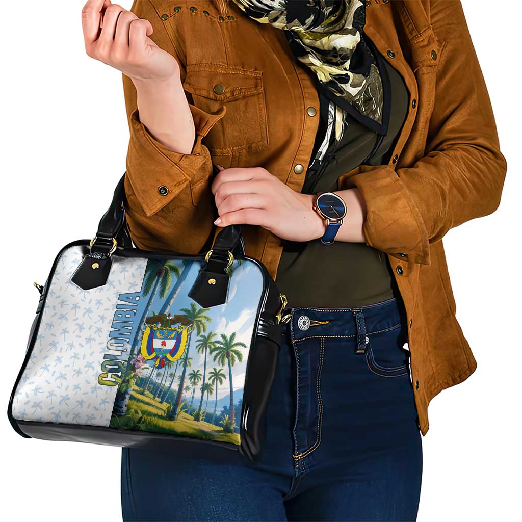 Colombia Palm Tree Landscape Shoulder Handbag with Tropical Flowers and Blue Sky Design TS04