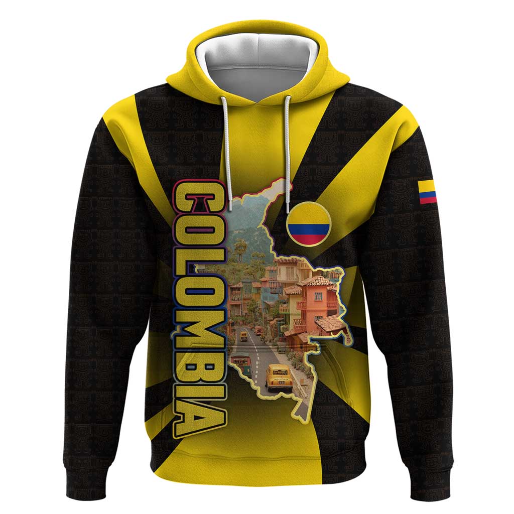 Colombia Heritage Hoodie with Yellow Black Flag Map and City Street Art TS04