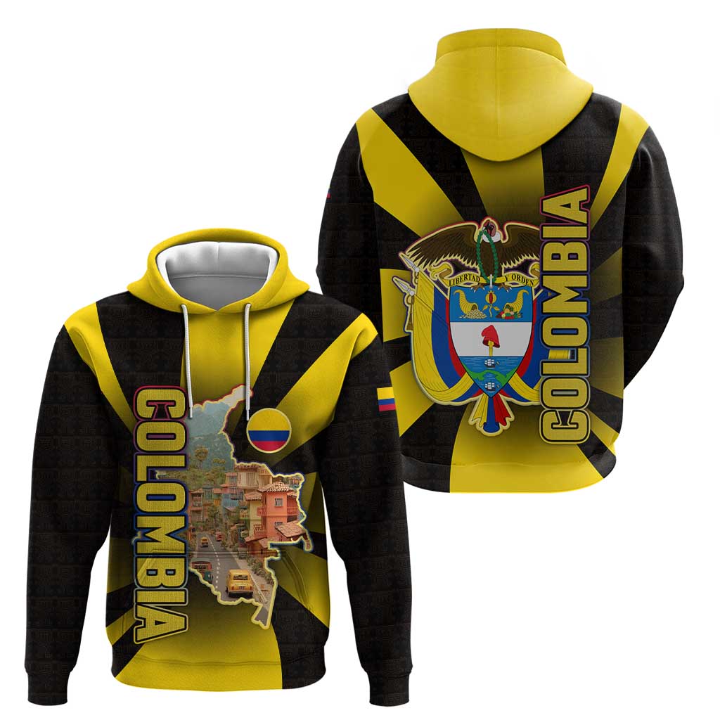 Colombia Heritage Hoodie with Yellow Black Flag Map and City Street Art TS04