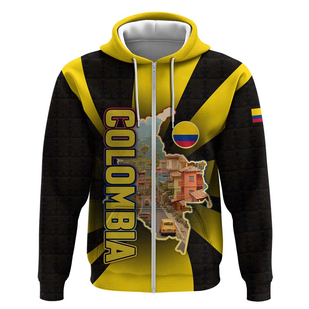 Colombia Heritage Hoodie with Yellow Black Flag Map and City Street Art TS04
