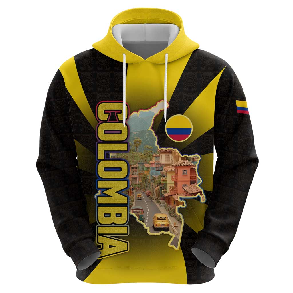 Colombia Heritage Hoodie with Yellow Black Flag Map and City Street Art TS04