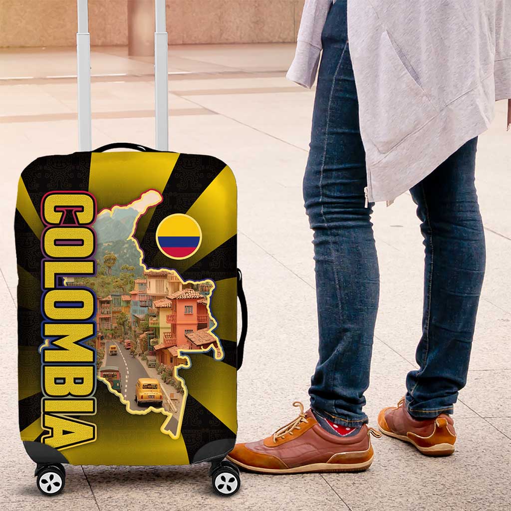 Colombia Heritage Luggage Cover with Yellow Black Flag Map and City Street Art TS04