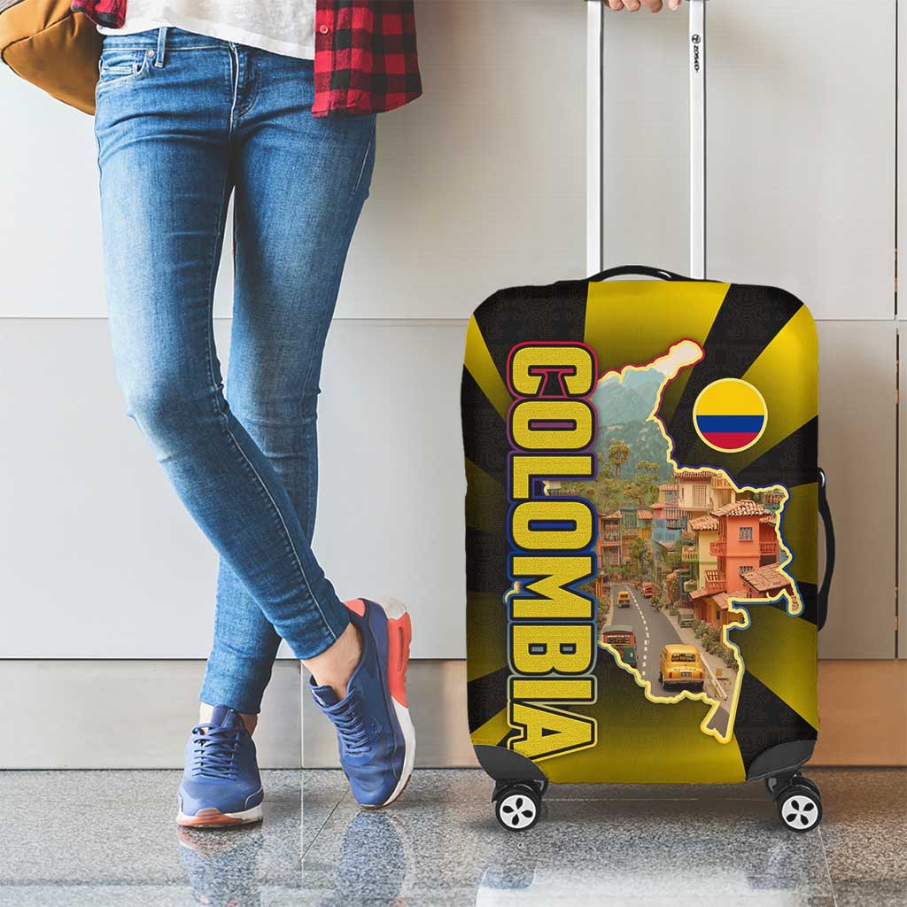 Colombia Heritage Luggage Cover with Yellow Black Flag Map and City Street Art TS04