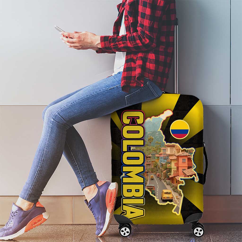 Colombia Heritage Luggage Cover with Yellow Black Flag Map and City Street Art TS04
