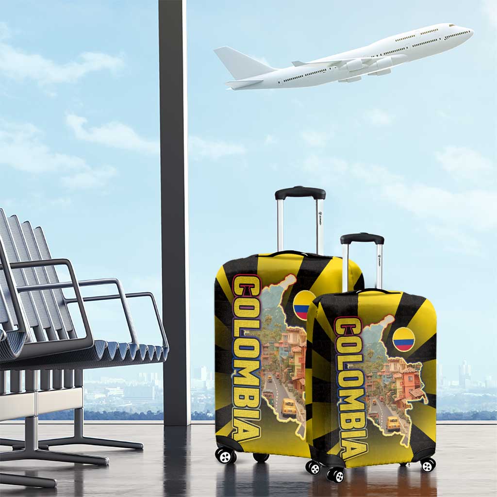 Colombia Heritage Luggage Cover with Yellow Black Flag Map and City Street Art TS04