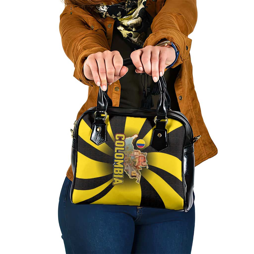Colombia Heritage Shoulder Handbag with Yellow Black Flag Map and City Street Art TS04