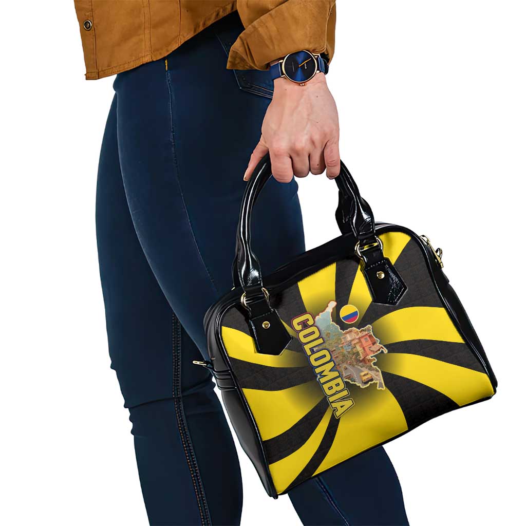 Colombia Heritage Shoulder Handbag with Yellow Black Flag Map and City Street Art TS04