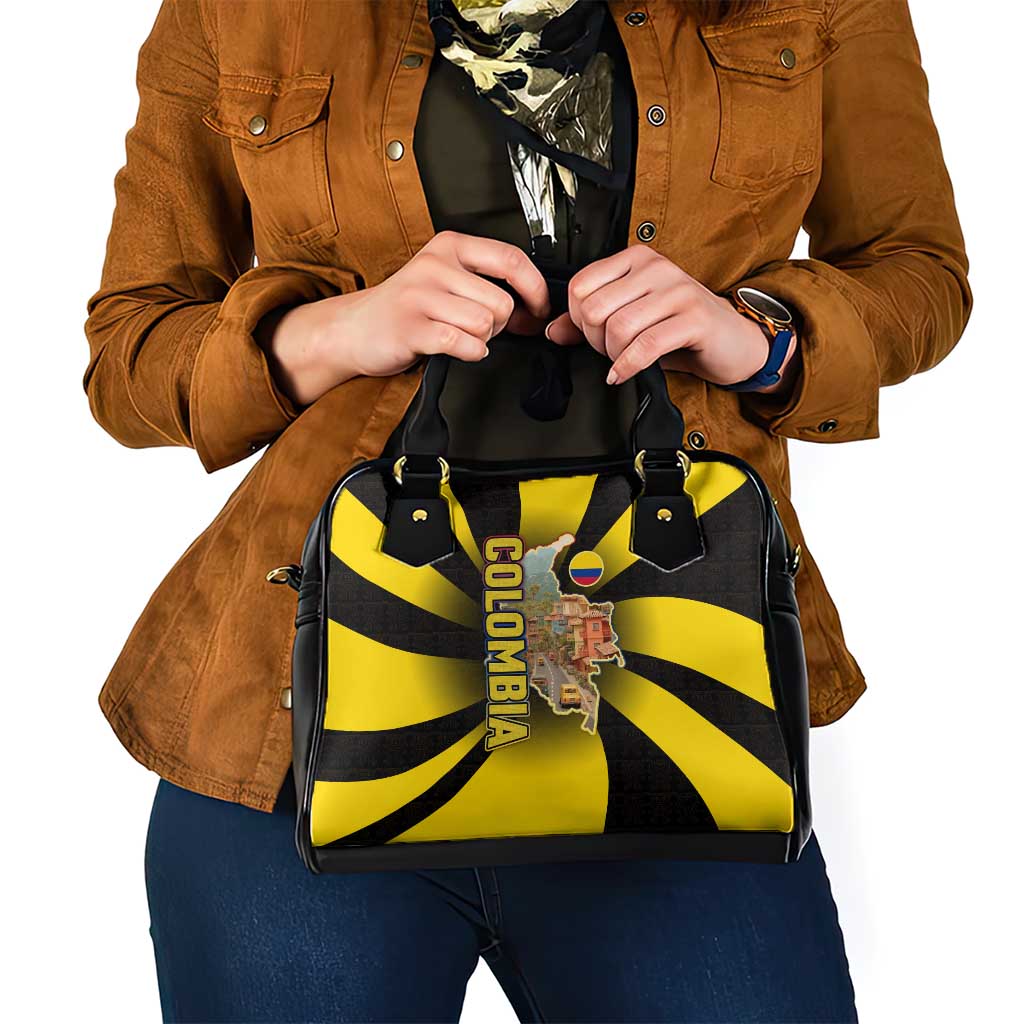 Colombia Heritage Shoulder Handbag with Yellow Black Flag Map and City Street Art TS04