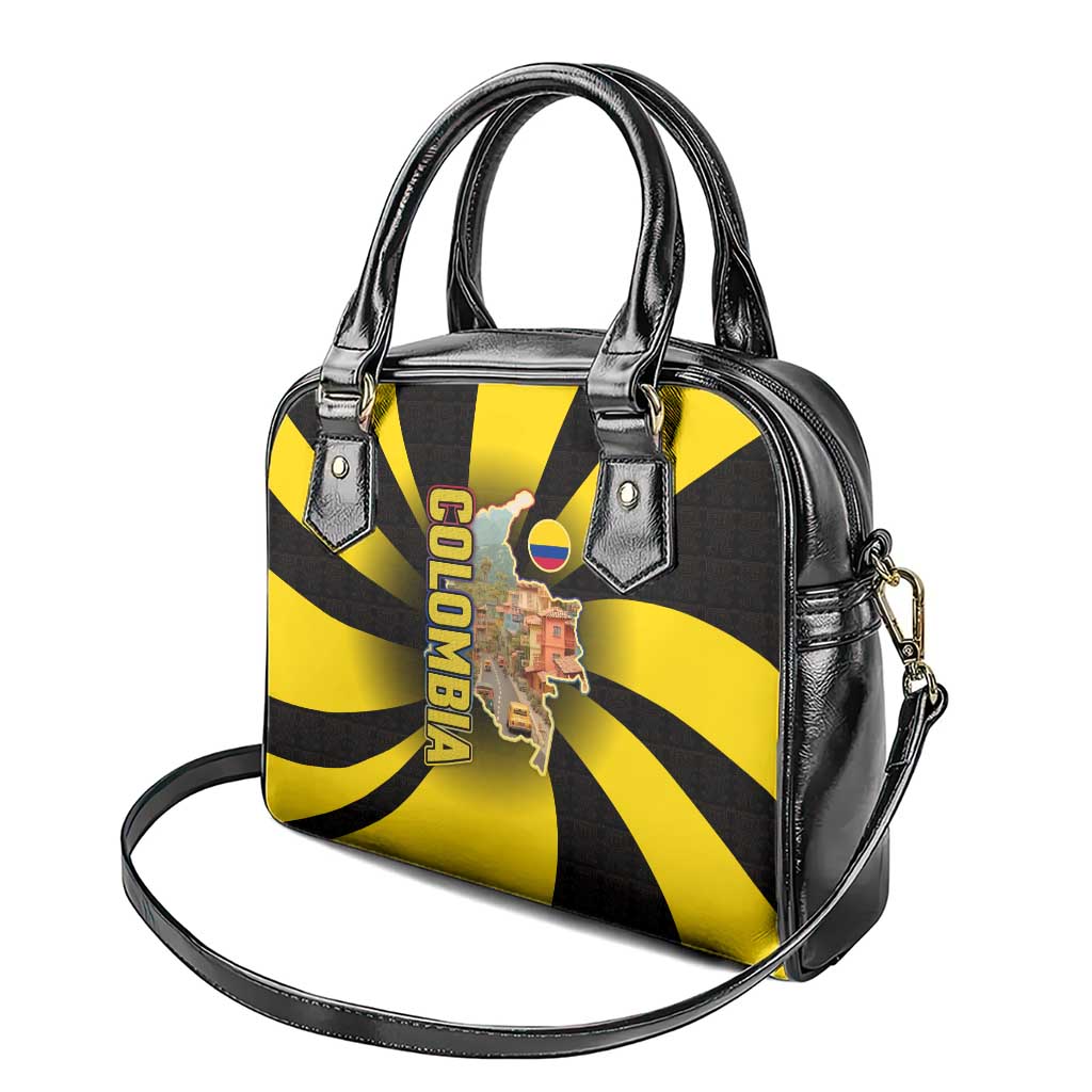 Colombia Heritage Shoulder Handbag with Yellow Black Flag Map and City Street Art TS04