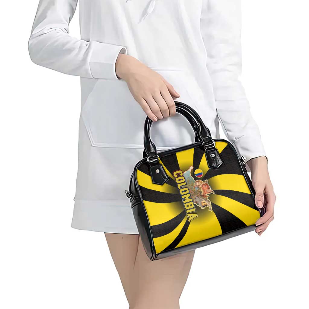 Colombia Heritage Shoulder Handbag with Yellow Black Flag Map and City Street Art TS04