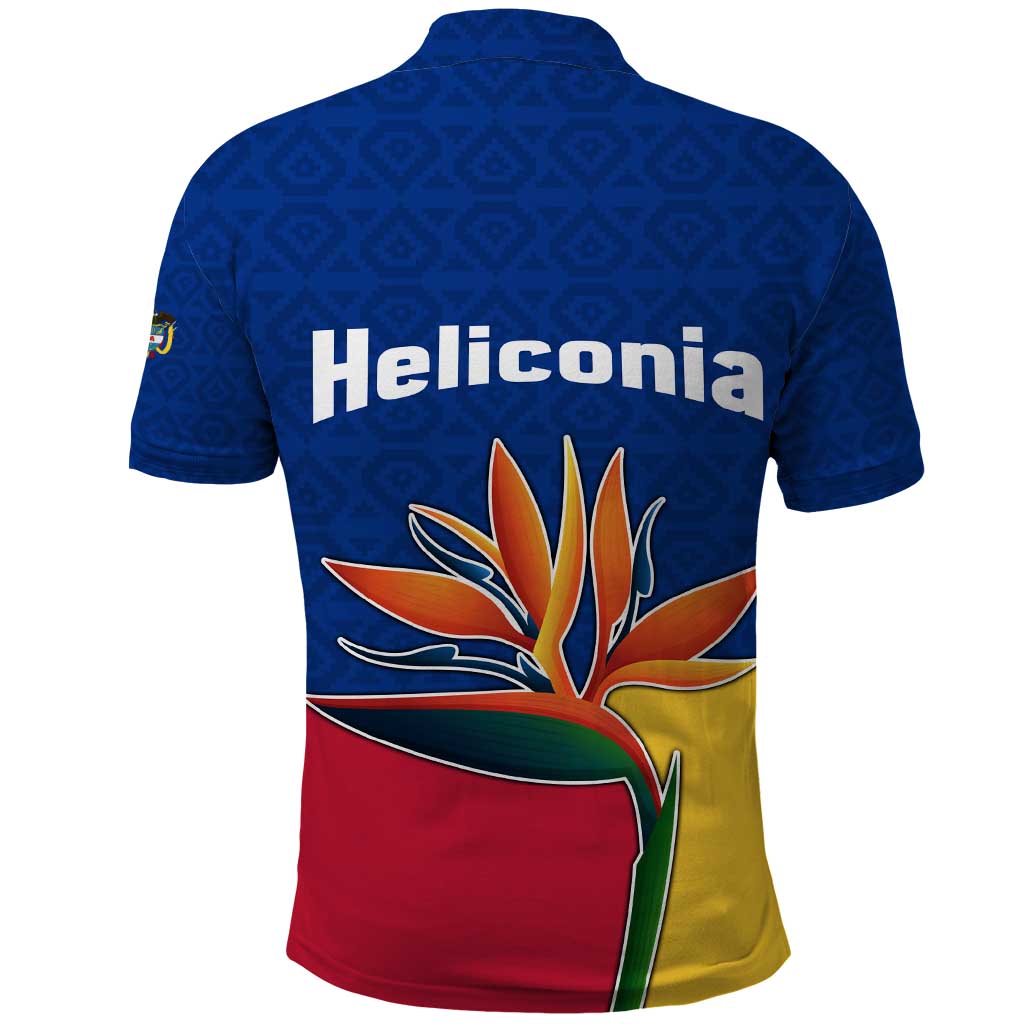 Colombia Heliconia Flower Polo Shirt with Flag Colors and Blue Cultural Pattern Design TS04