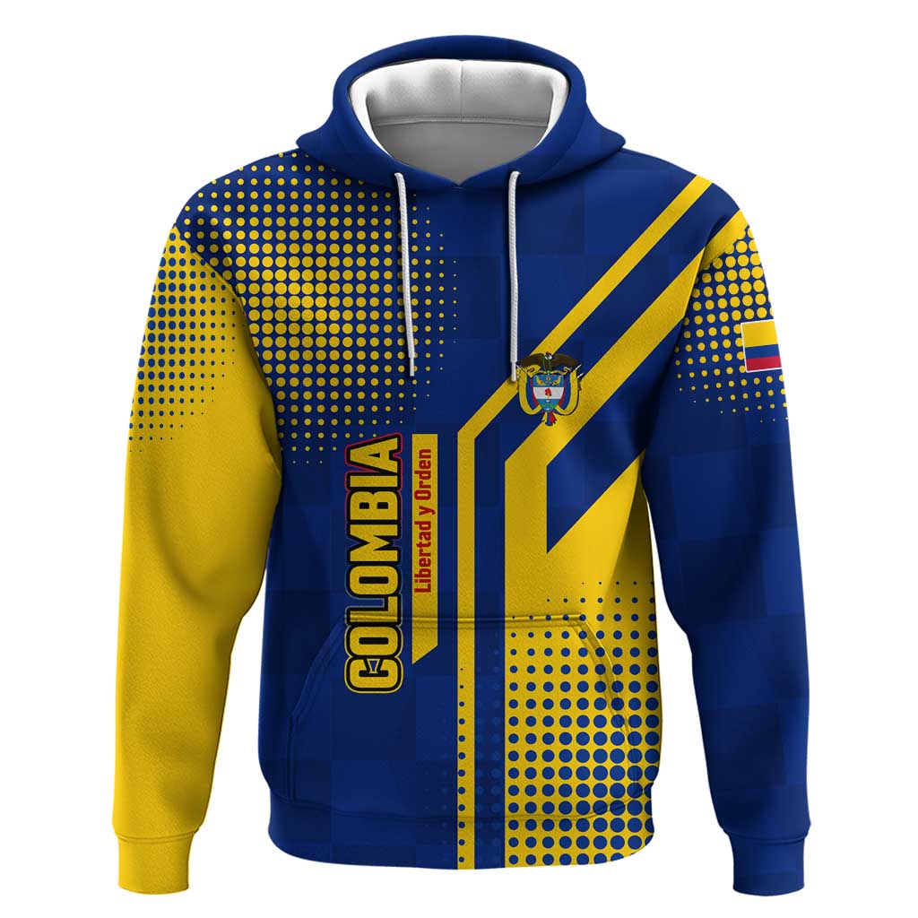 Colombia Flag Colors Hoodie with National Crest and Libertad y Orden Motto Design TS04