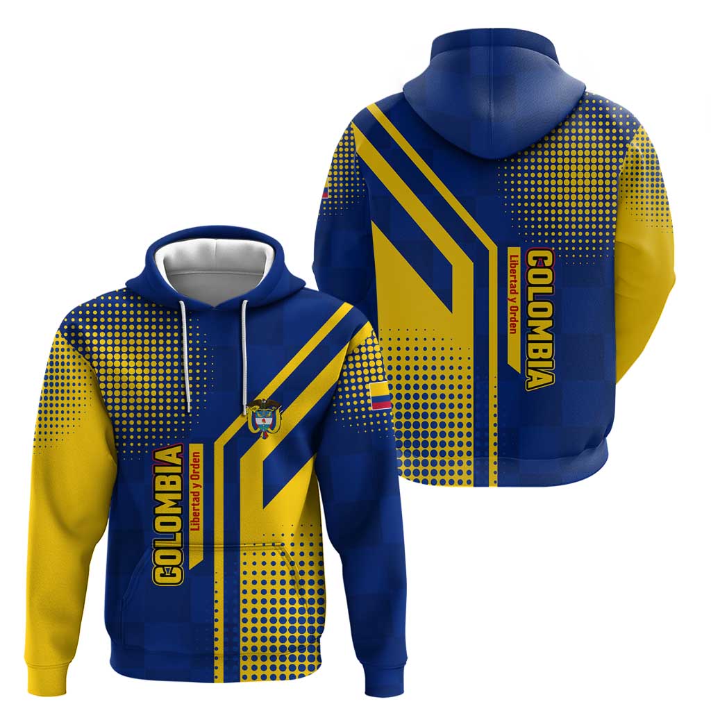 Colombia Flag Colors Hoodie with National Crest and Libertad y Orden Motto Design TS04