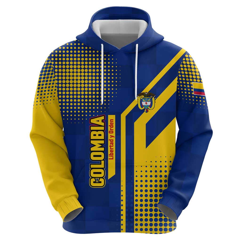 Colombia Flag Colors Hoodie with National Crest and Libertad y Orden Motto Design TS04