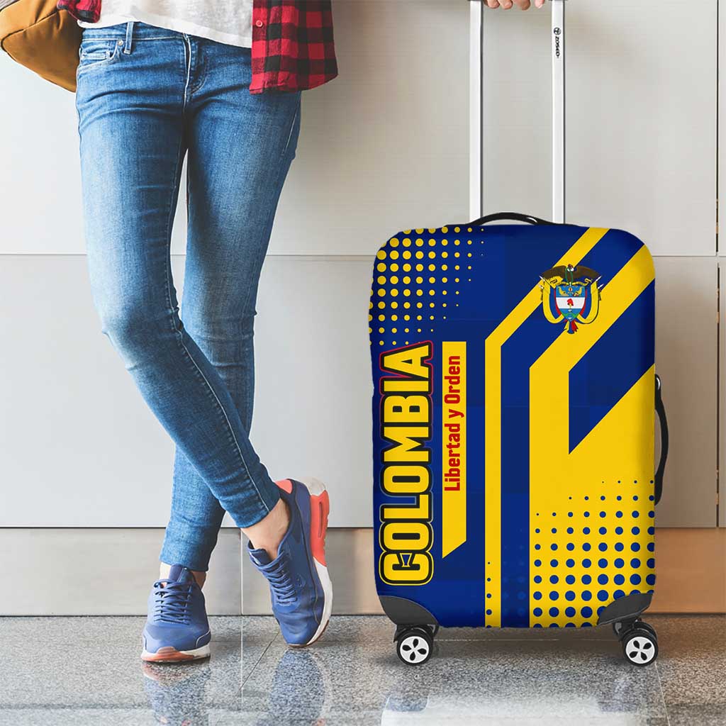 Colombia Flag Colors Luggage Cover with National Crest and Libertad y Orden Motto Design TS04