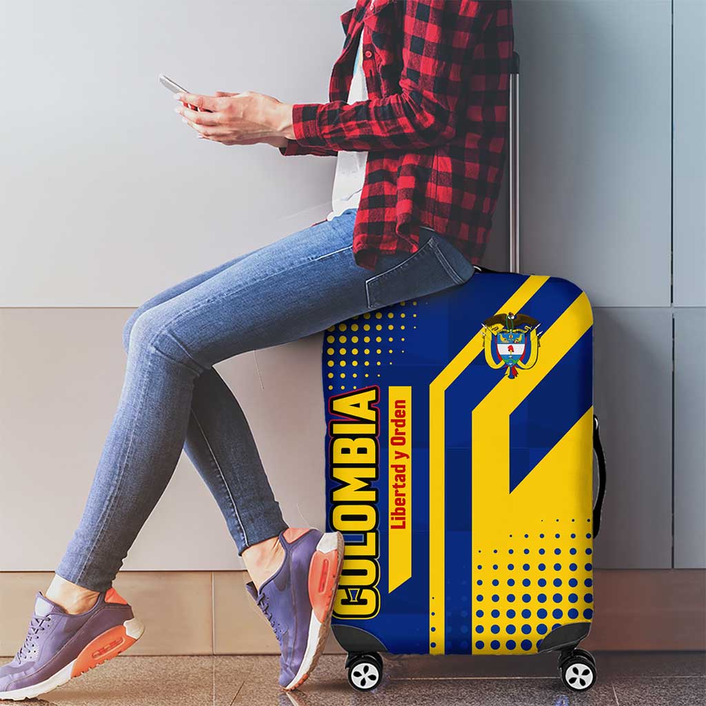 Colombia Flag Colors Luggage Cover with National Crest and Libertad y Orden Motto Design TS04
