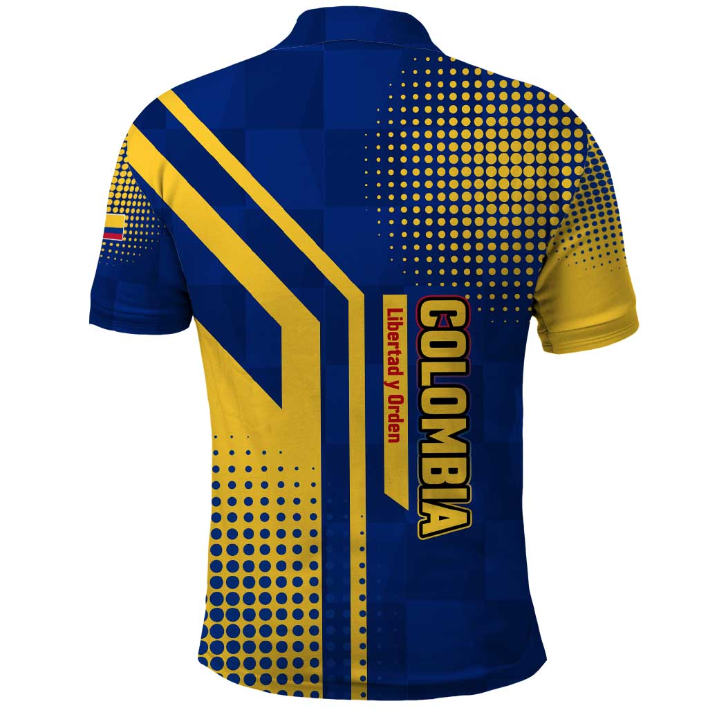Colombia Flag Colors Polo Shirt with National Crest and Libertad y Orden Motto Design TS04
