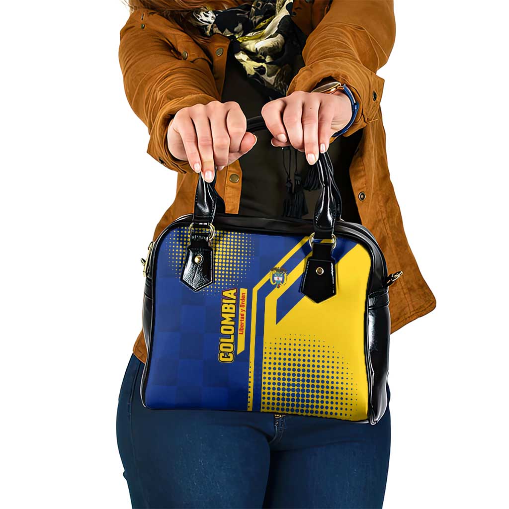 Colombia Flag Colors Shoulder Handbag with National Crest and Libertad y Orden Motto Design TS04