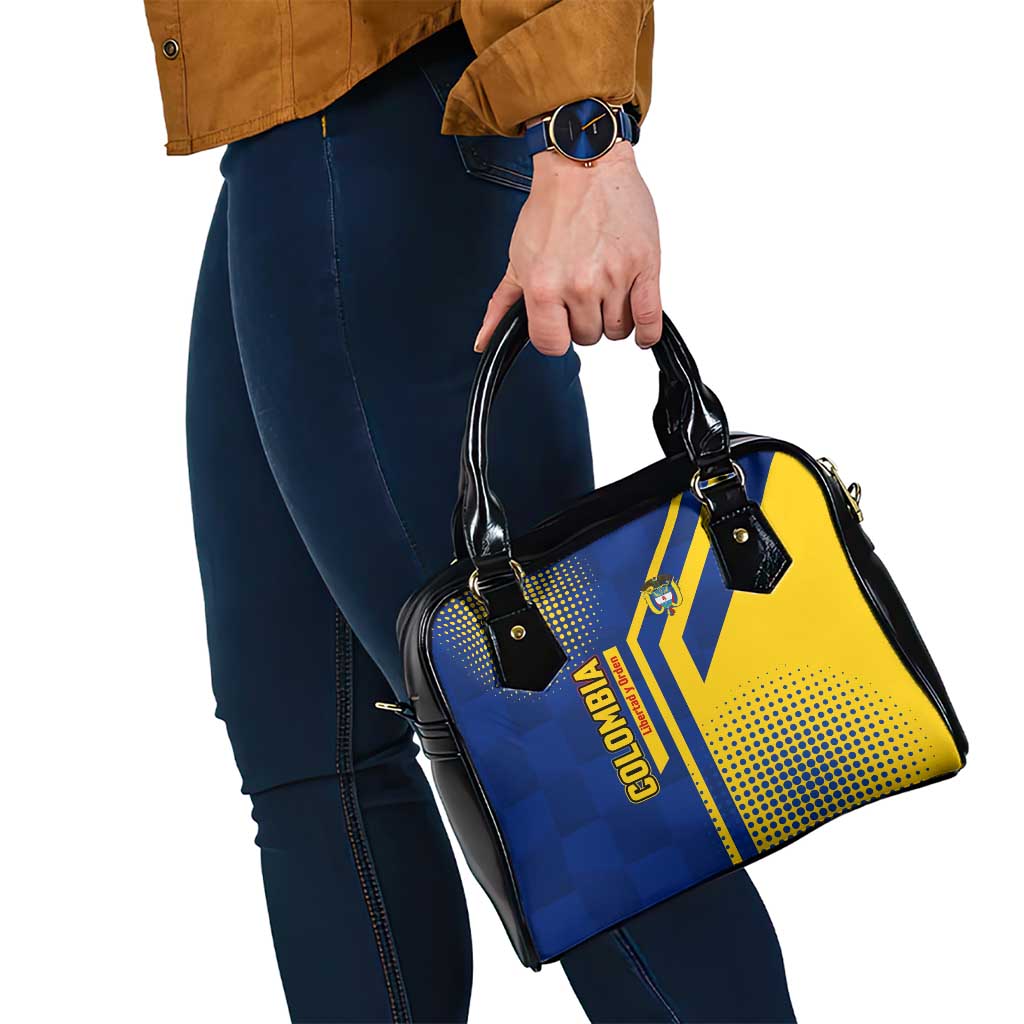 Colombia Flag Colors Shoulder Handbag with National Crest and Libertad y Orden Motto Design TS04