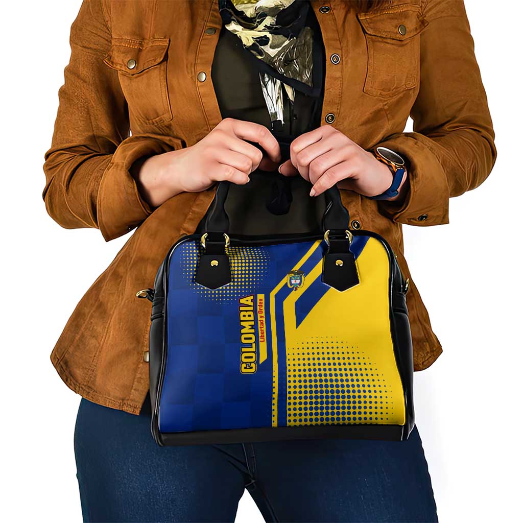 Colombia Flag Colors Shoulder Handbag with National Crest and Libertad y Orden Motto Design TS04